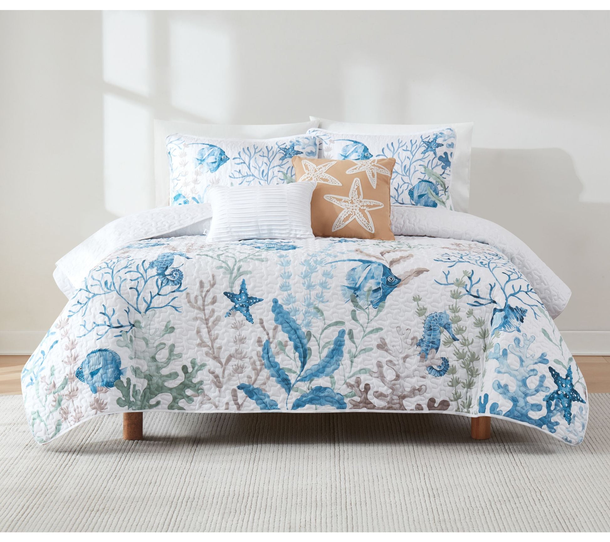 Lush Decor Oceana Watercolor Sea Life Quilt 5PcSet King/Cal K