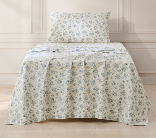 Lush Decor Rose Garden Cotton Sheet Set Blue 3-Piece Set Twin