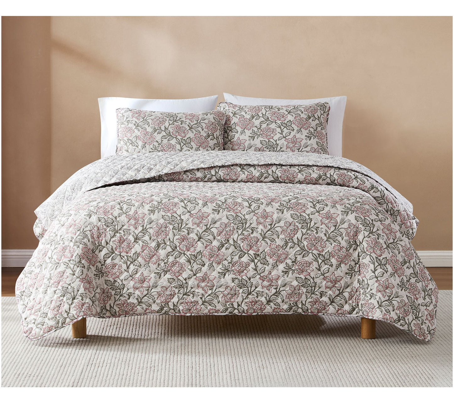 Lush Decor Zara Floral Block Reversible Quilt Set Full/Queen