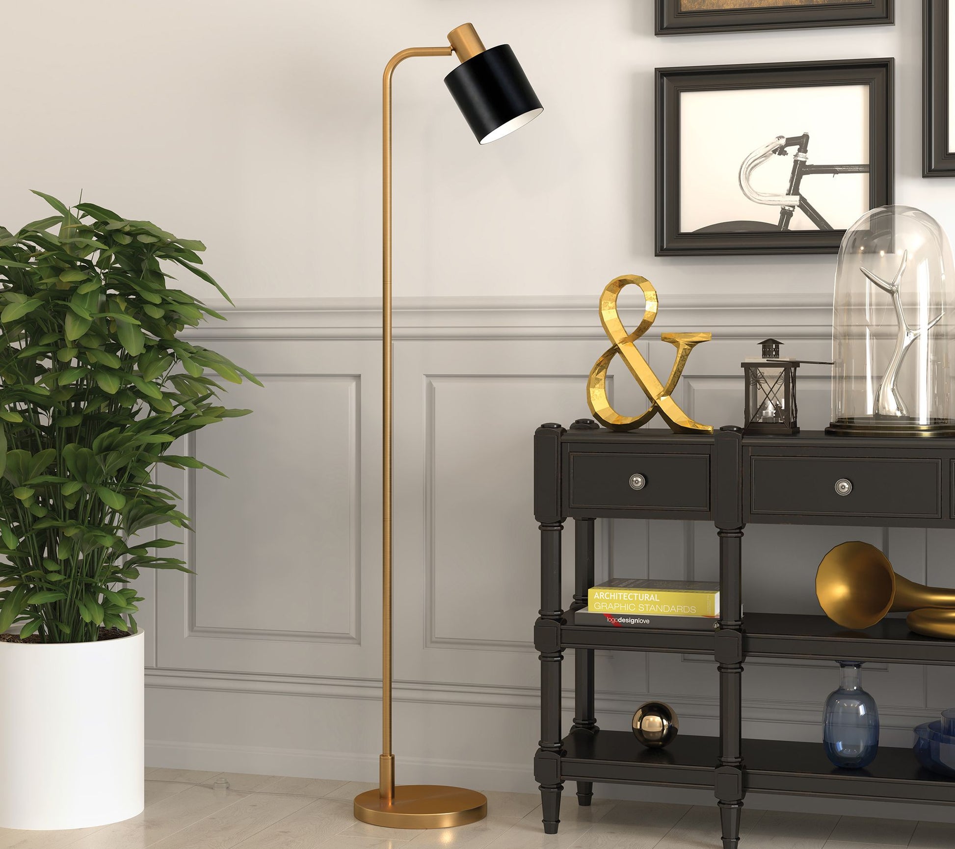 Hudson&Canal Th ew 65" Tall Flo or Lamp with Me tal Shade