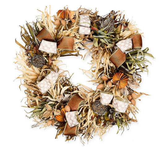 MacKenzie-Childs Mocha Check Harvest 25" Wreath