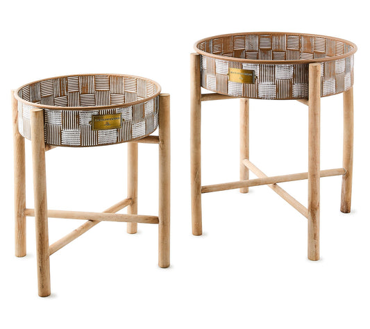 MacKenzie-Childs Mocha Textured Check StandingPlanters, S/2