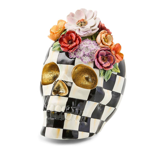 MacKenzie-Childs Courtly Check Cascade Floral Skull