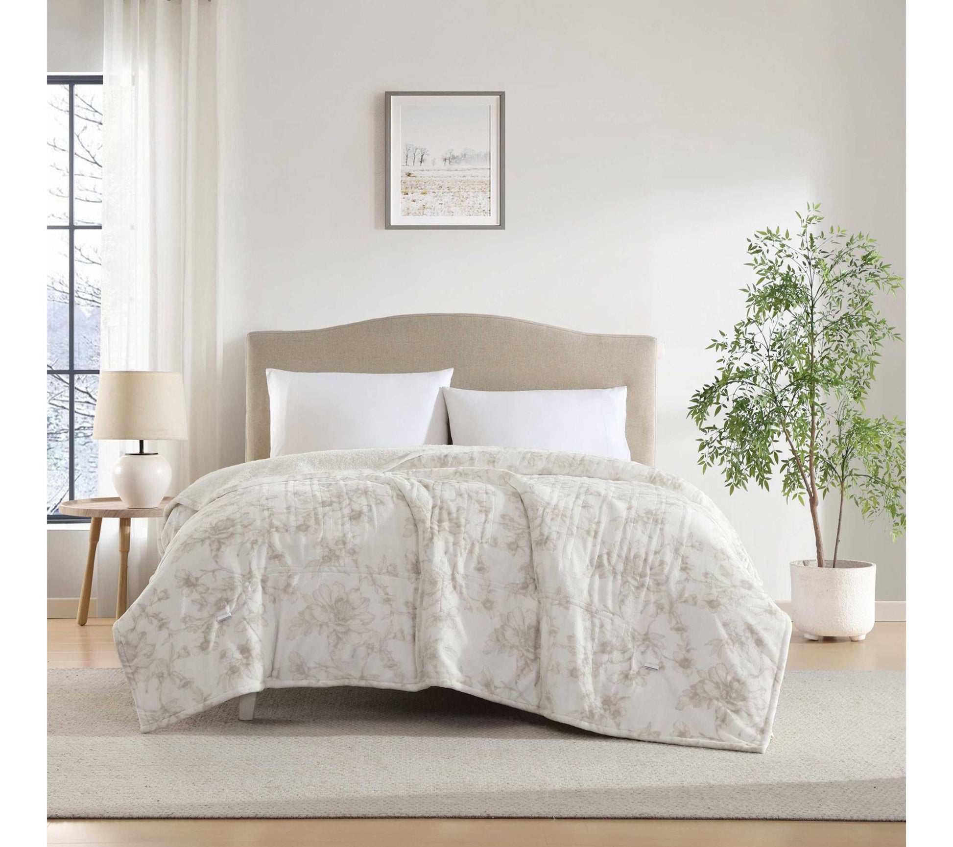 Laura Ashley Wistful Blooms Plush Sherpa Full Heated Blanket