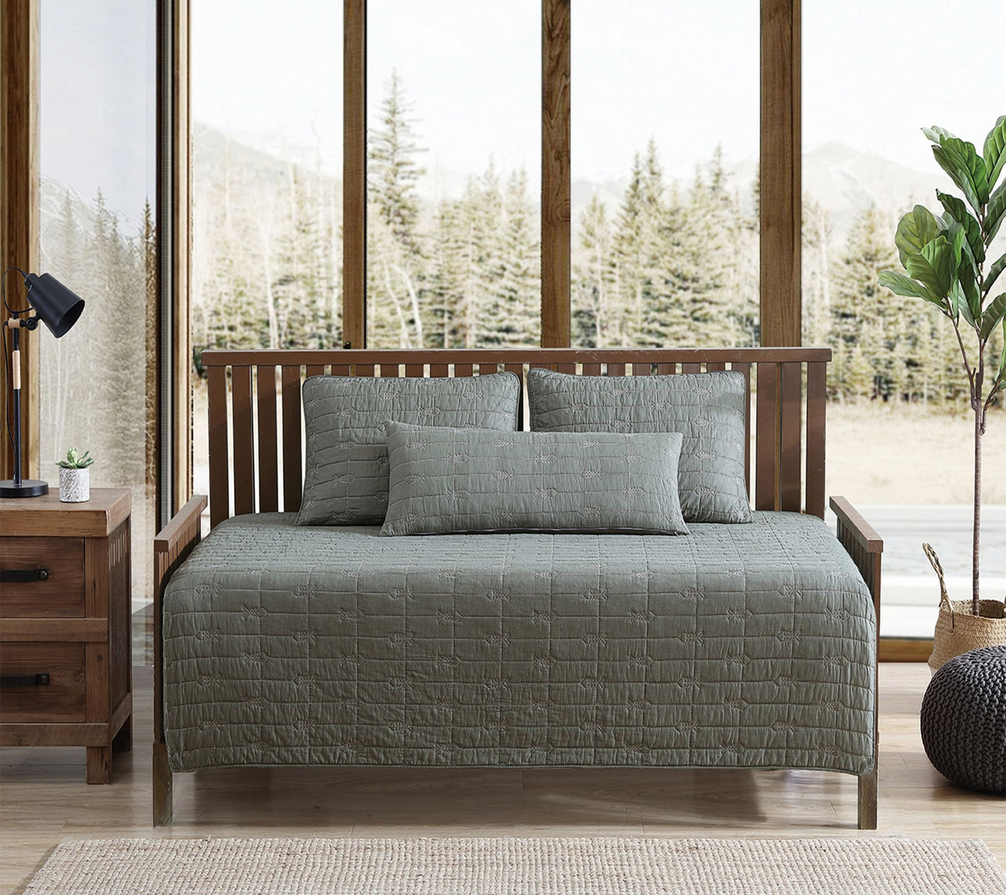 Eddie Bauer Troutdale Green Cotton 39x75 DaybedQuilt Set