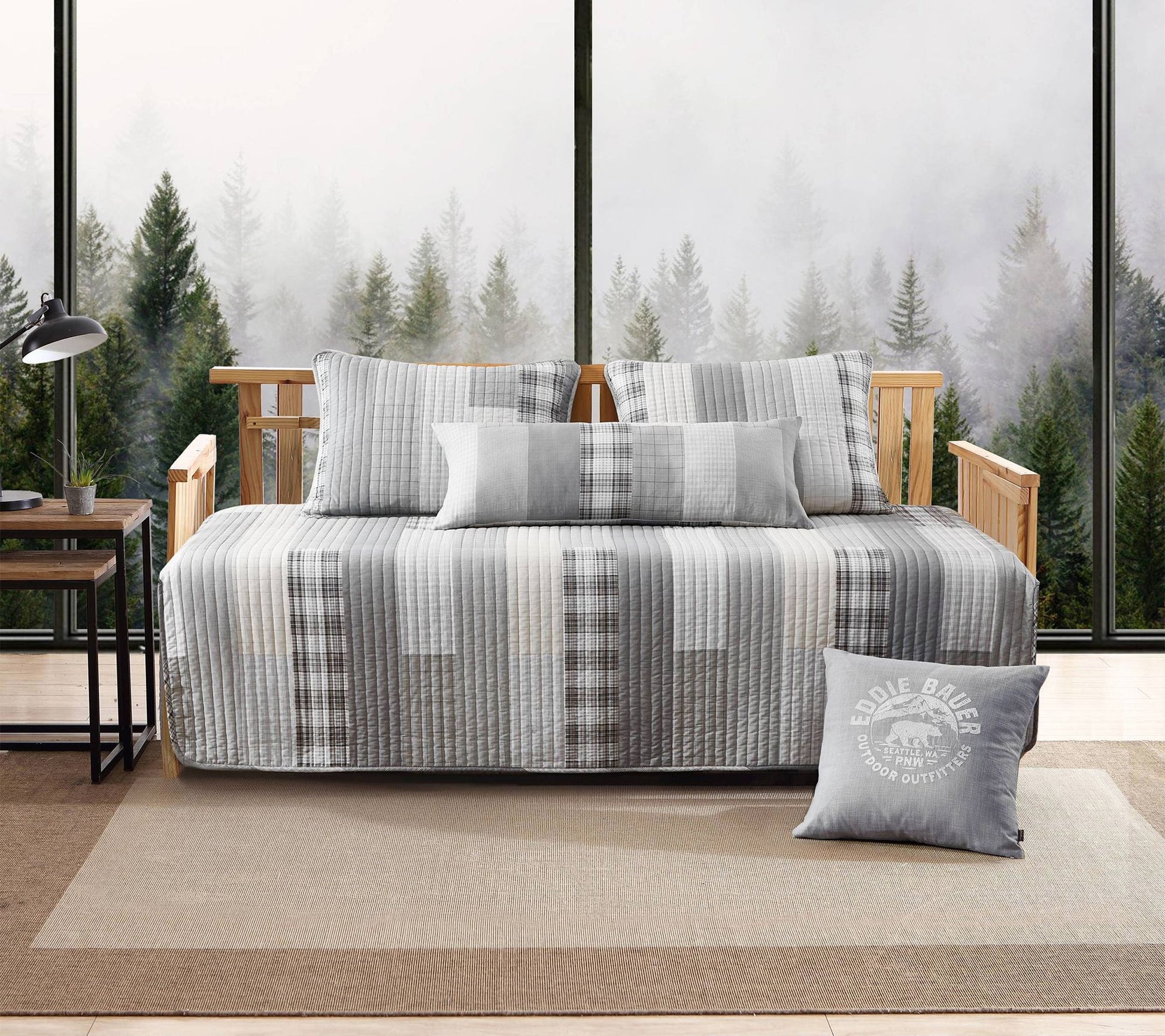 Eddie Bauer Fairview Grey Cotton 39x75 Daybed Quilt Set