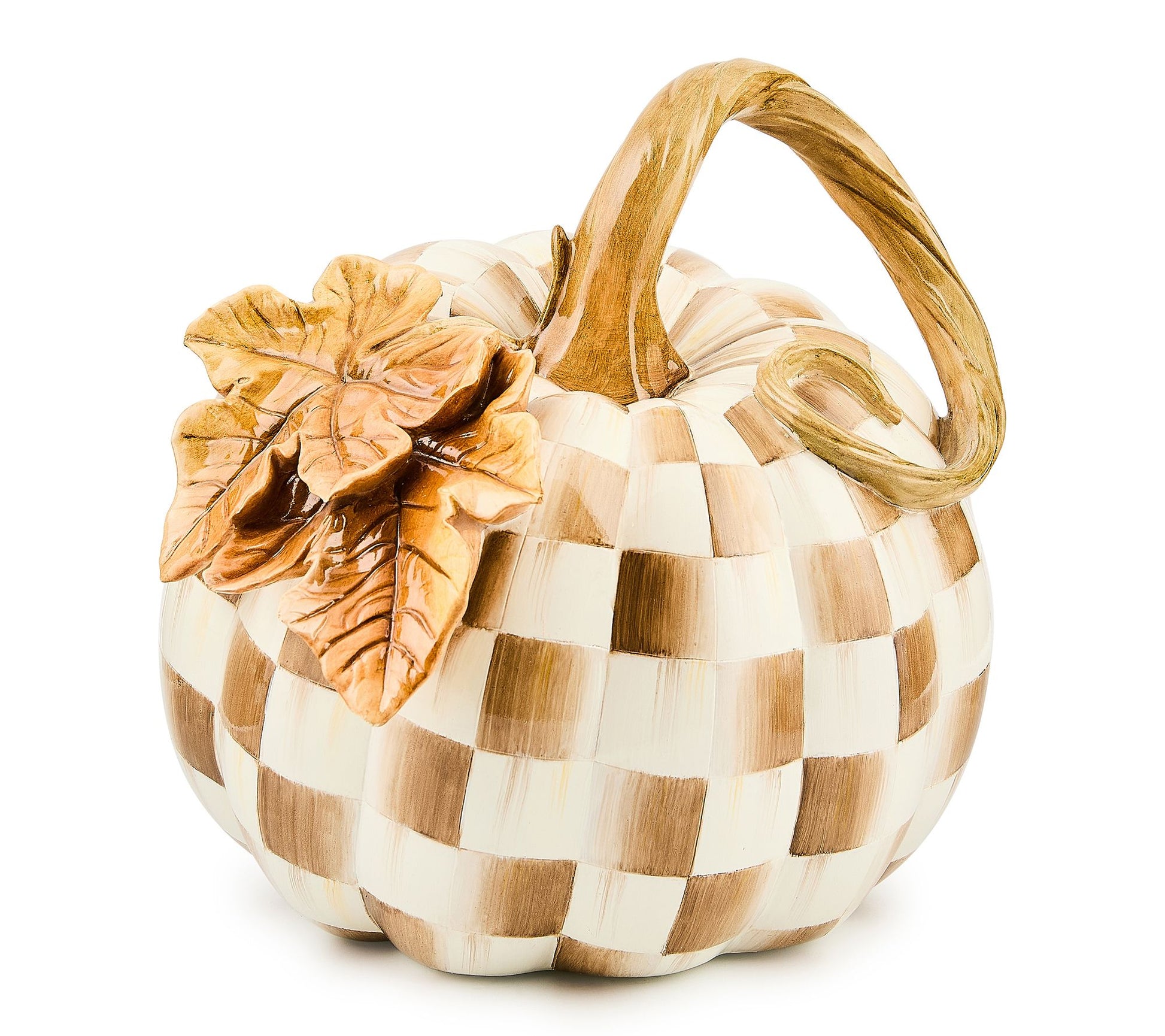MacKenzie-Childs Mocha Check Twisted Stem Pumpkin