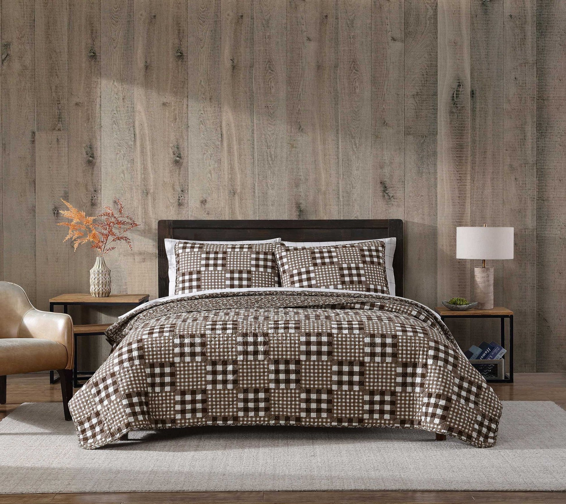 Eddie Bauer Gingham Patchwork Brown Full/QueenQuilt Set