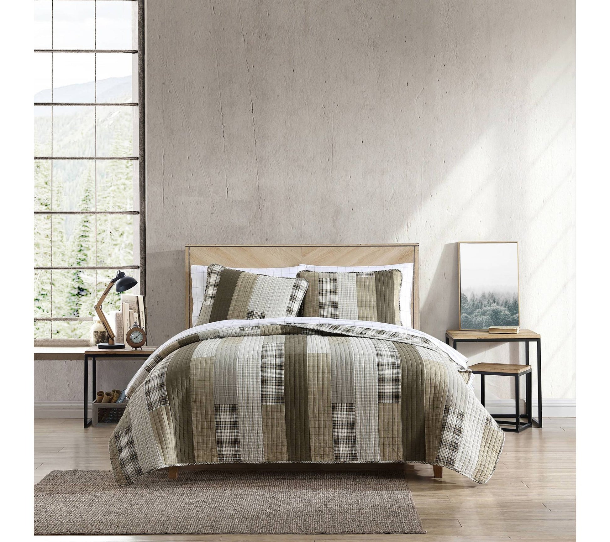 Eddie Bauer Fairview Beige Cotton Full/Queen Quilt Set