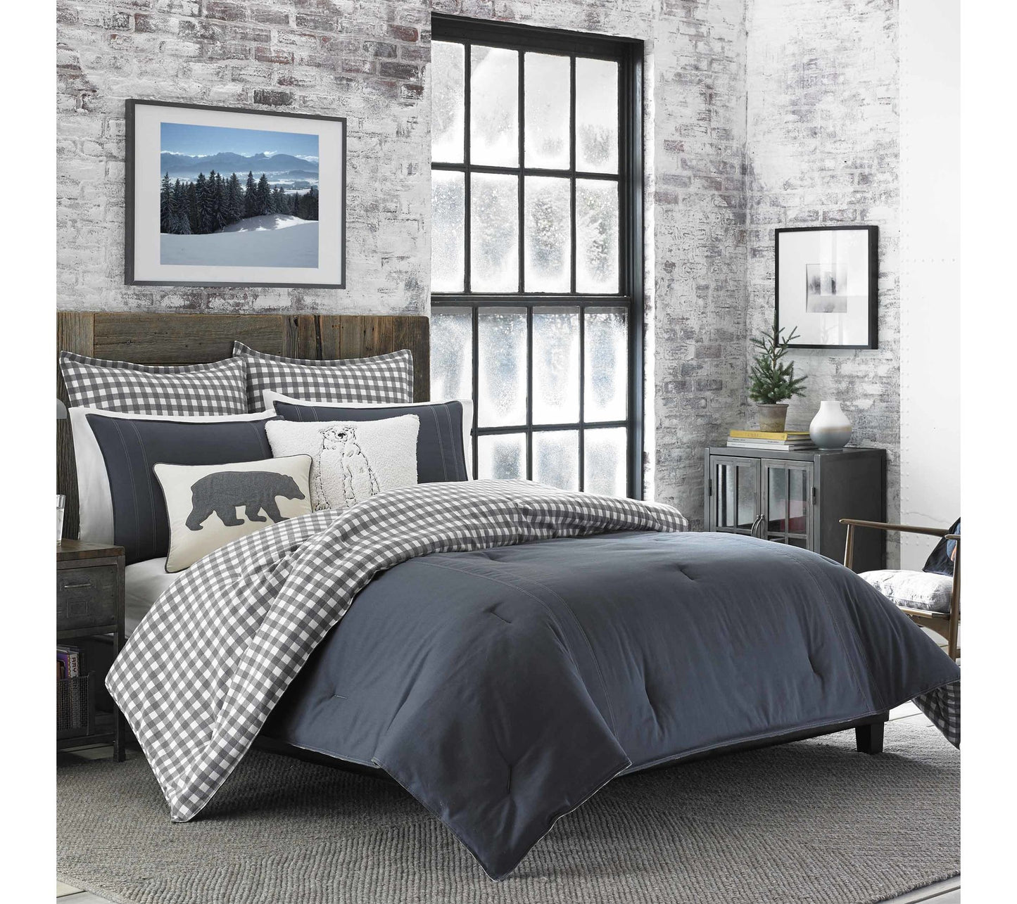 Eddie Bauer Kingston Grey Cotton Twin Duvet Cover Set