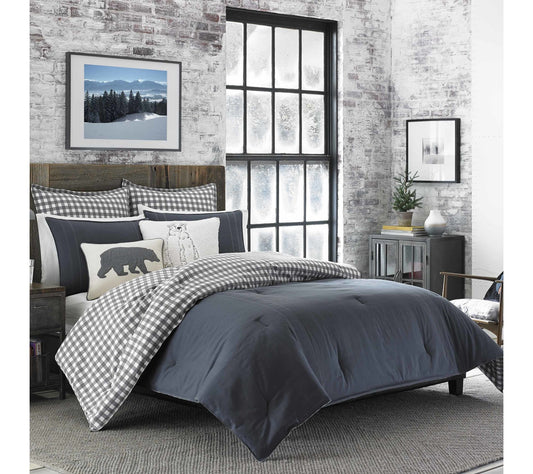 Eddie Bauer Kingston Grey Cotton Full/Queen Duvet Cover Set