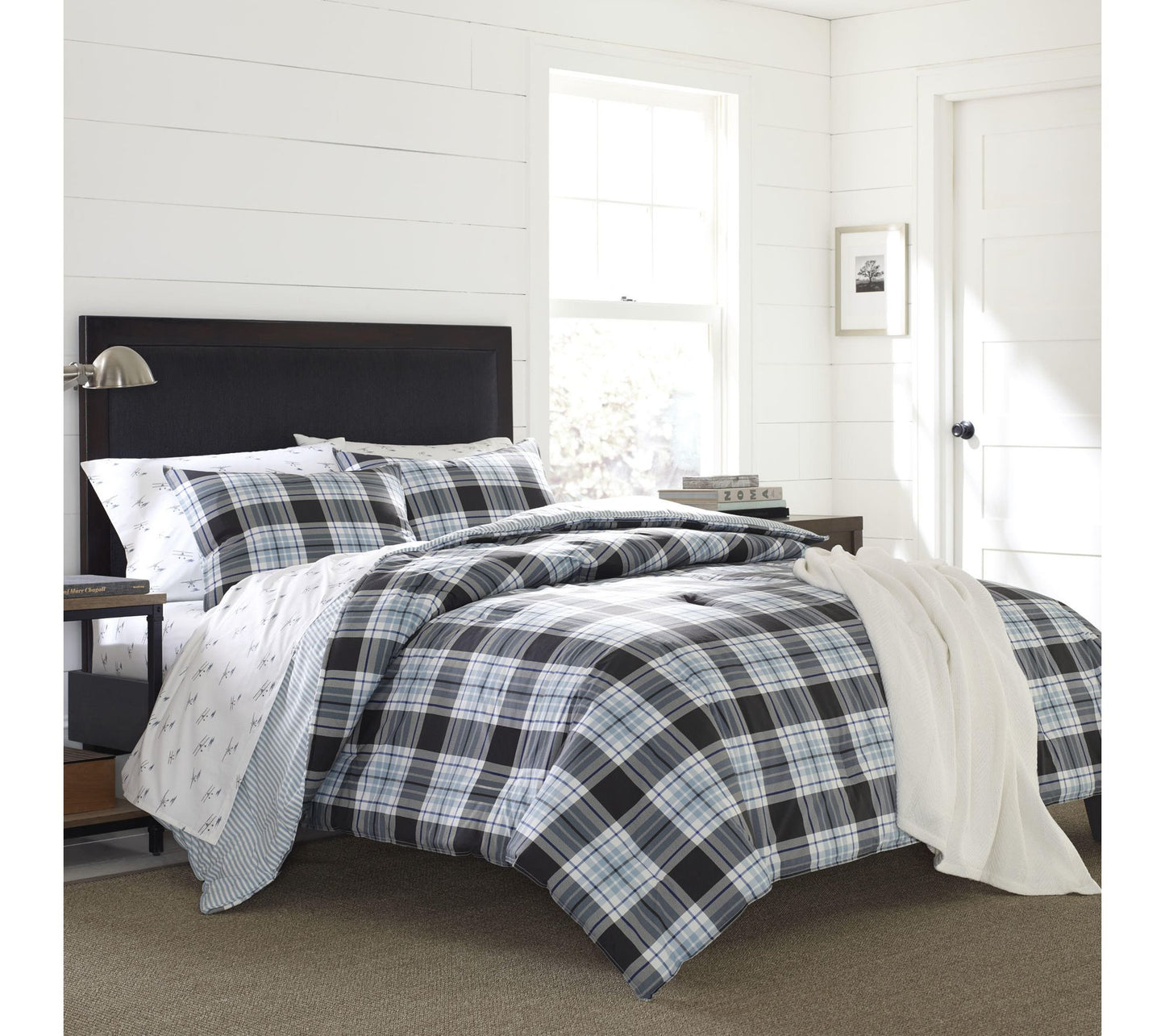 Eddie Bauer Lewis Plaid Navy Cotton Twin Comforter Set
