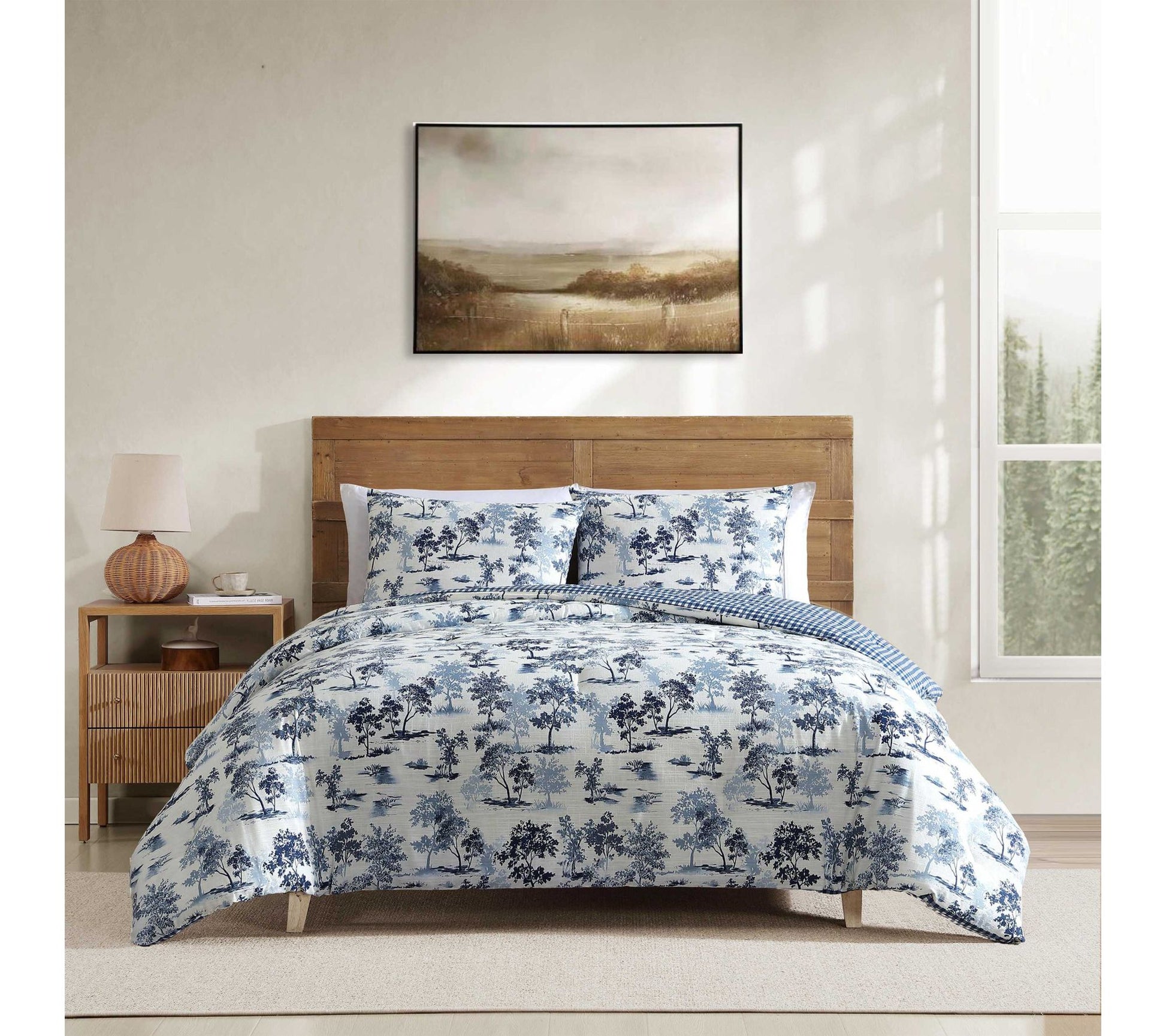 Eddie Bauer Vintage Blue Toile Cotton King Comforter Set