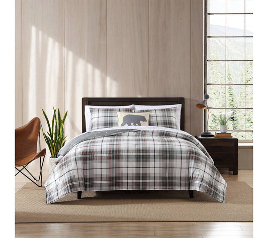 Eddie Bauer Alder Plaid Grey Cotton King DuvetCover Set