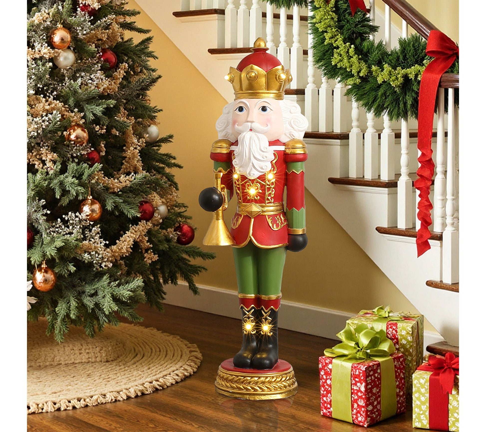 LuxenHome 3ft Lighted Nutcracker Bugling Soldier, Xmas Decor