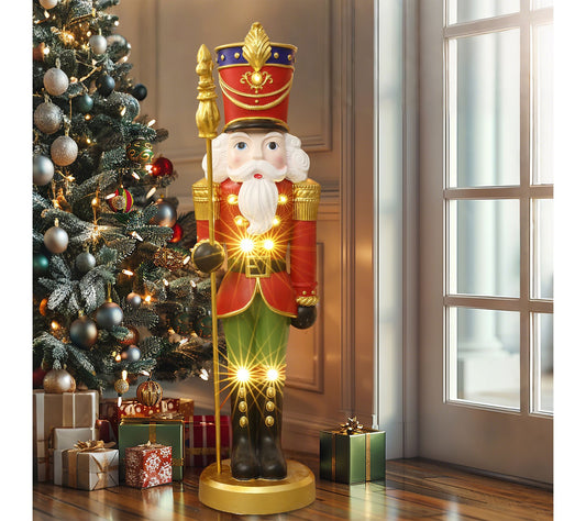 LuxenHome 3ft Lighted Nutcracker Soldier with Scepter