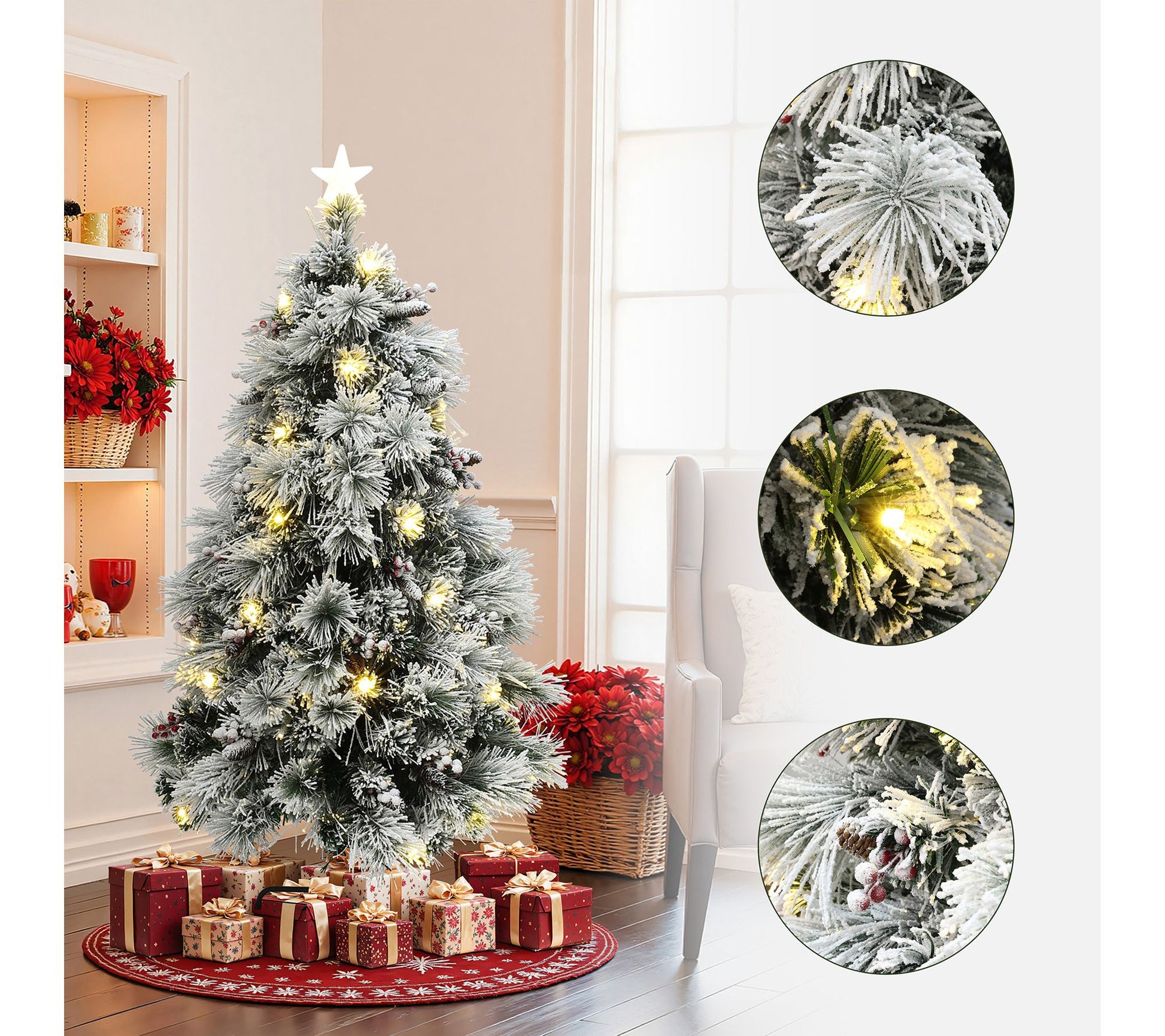 LuxenHome 5ft Lighted Fiber Optic Xmas Tree w/Star Top