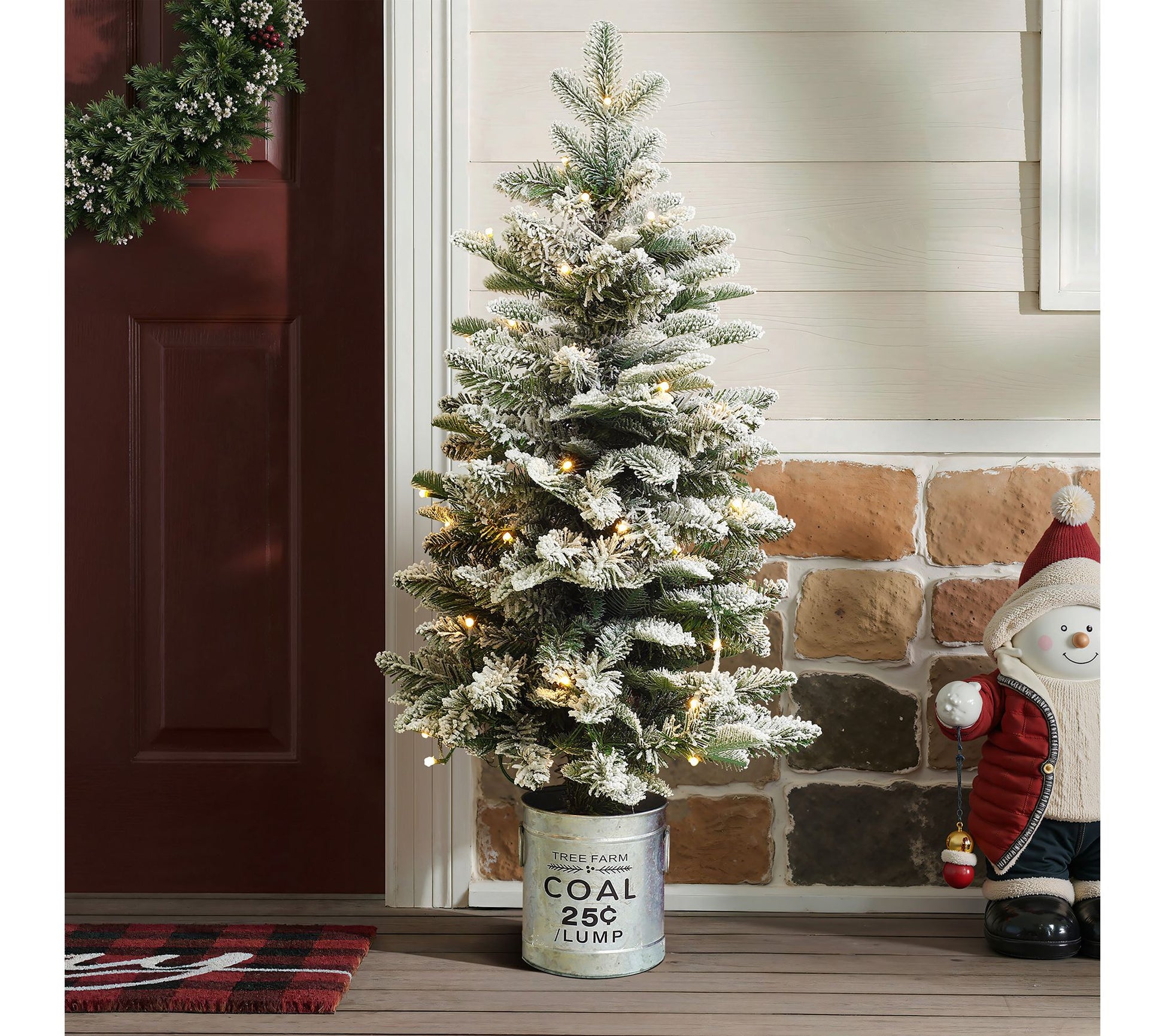 LuxenHome 4ft Artificial Flocked Tree w/ Battery-Op Lights