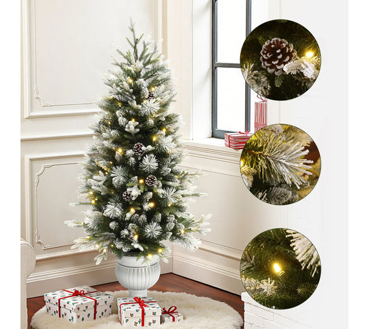 LuxenHome 4.5Ft Pre-Lit Light Flocking Artificial Xmas Tree