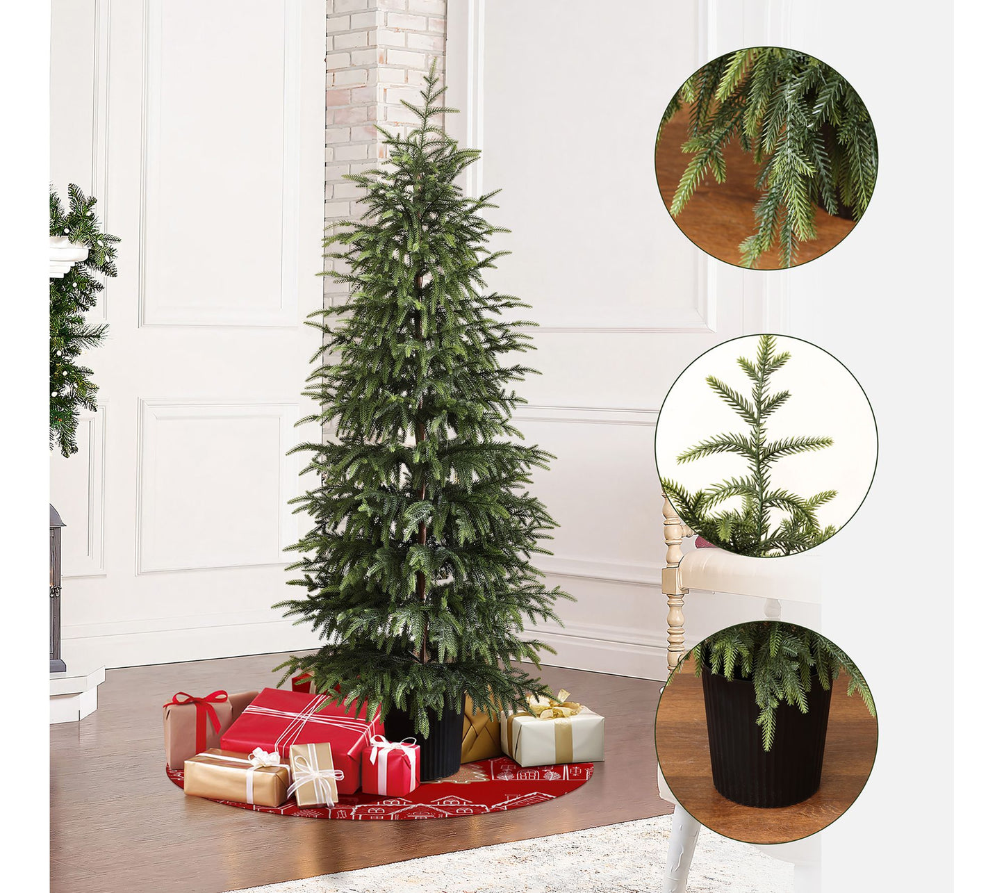 LuxenHome 5ft Artificial Green Branches Xmas Fir Tree Potted