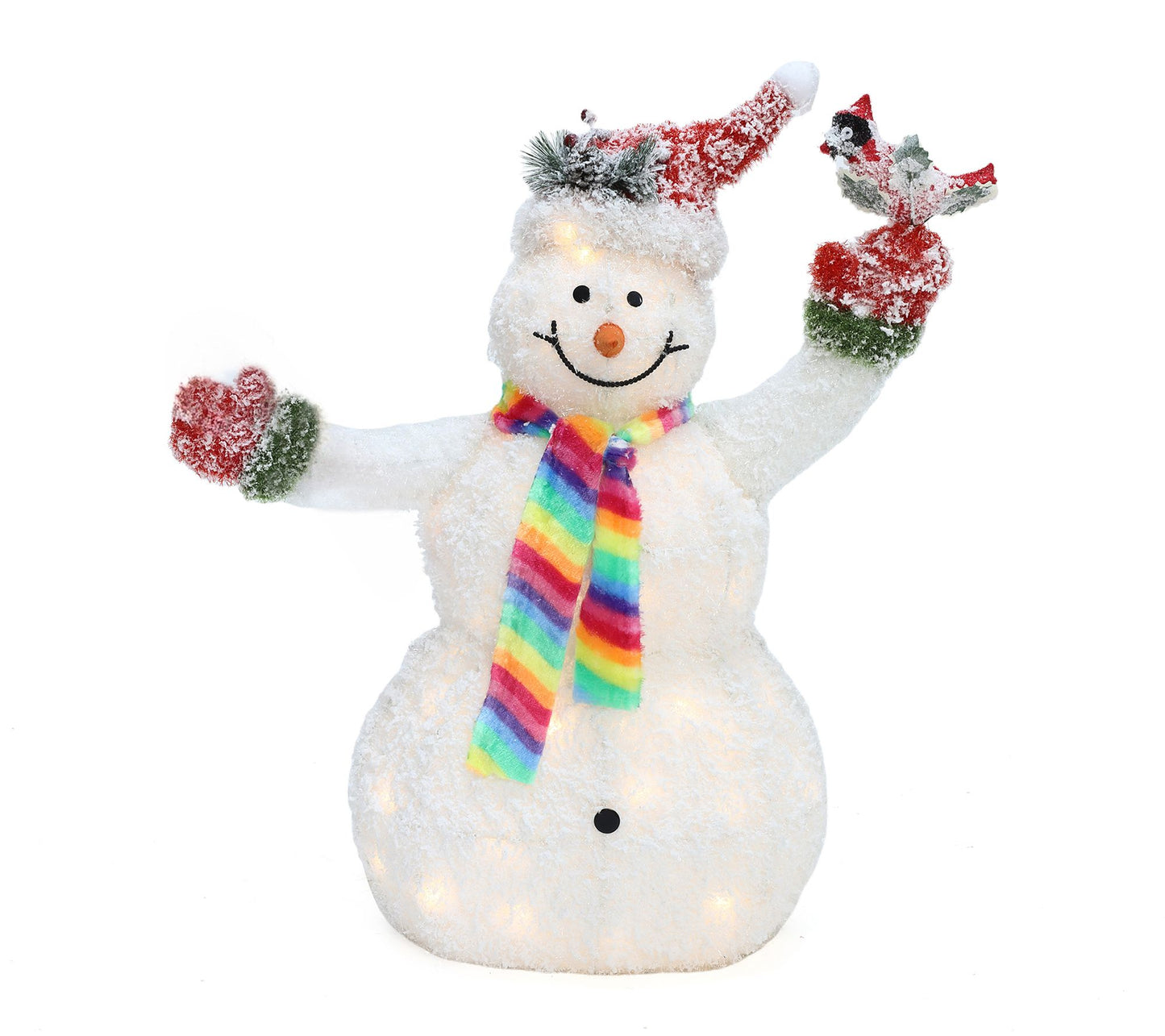 LuxenHome 3Ft Lighted Snowman with Bird, Outdoor Xmas Display