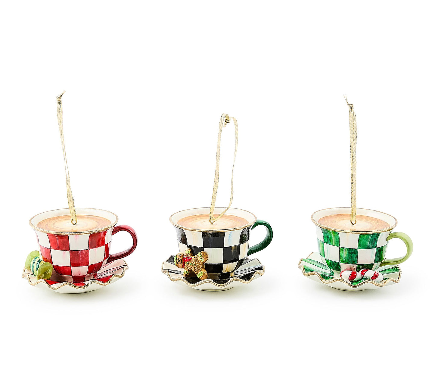 MacKenzie-Childs Check It Out Teacup OrnamentsSet of 3