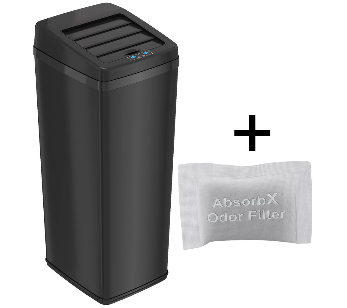 iTouchless 14-Gal Space-Saving Trash Can SX - Black Steel