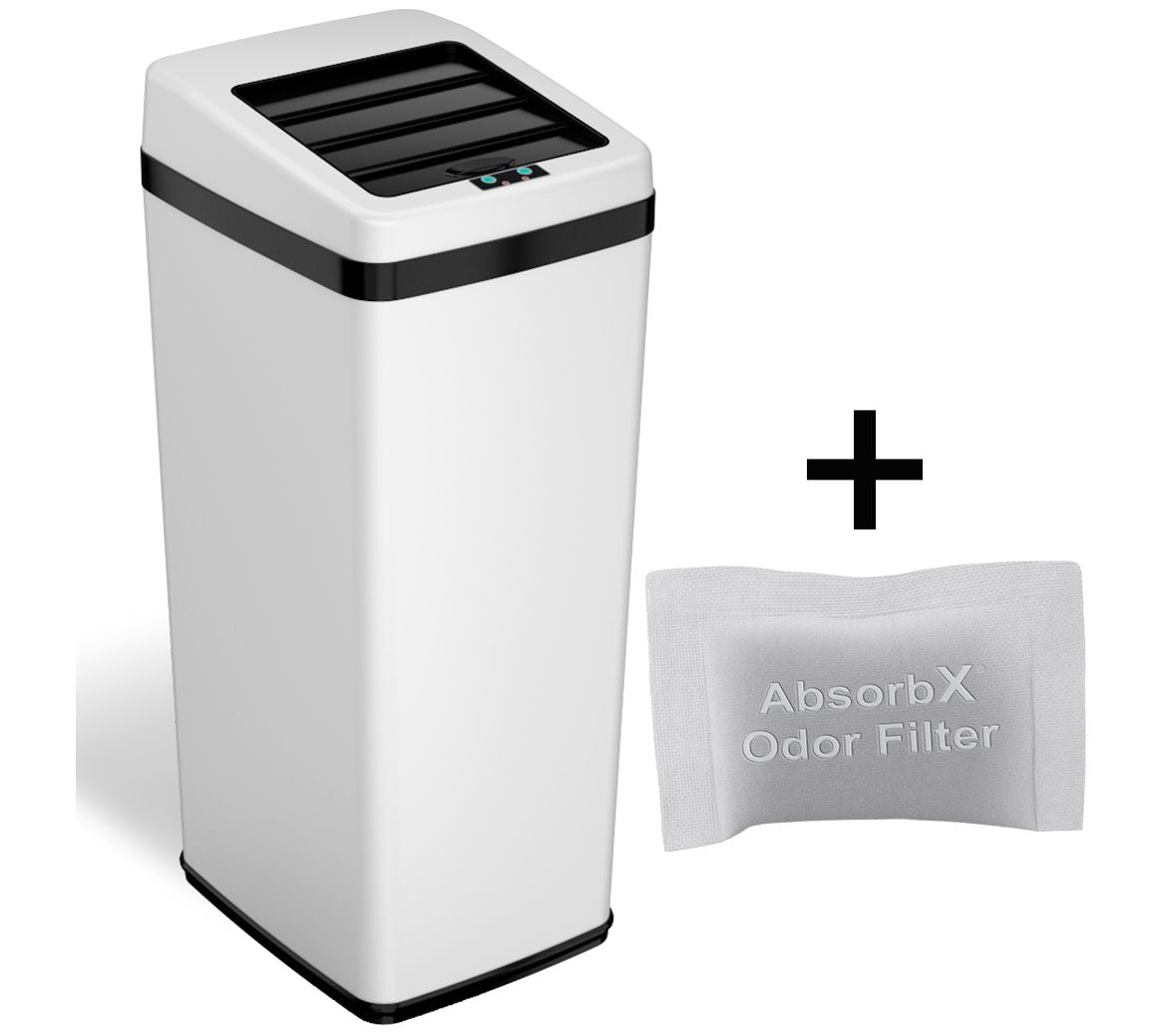 iTouchless 14-Gal Space-Saving Trash Can SX - White Steel