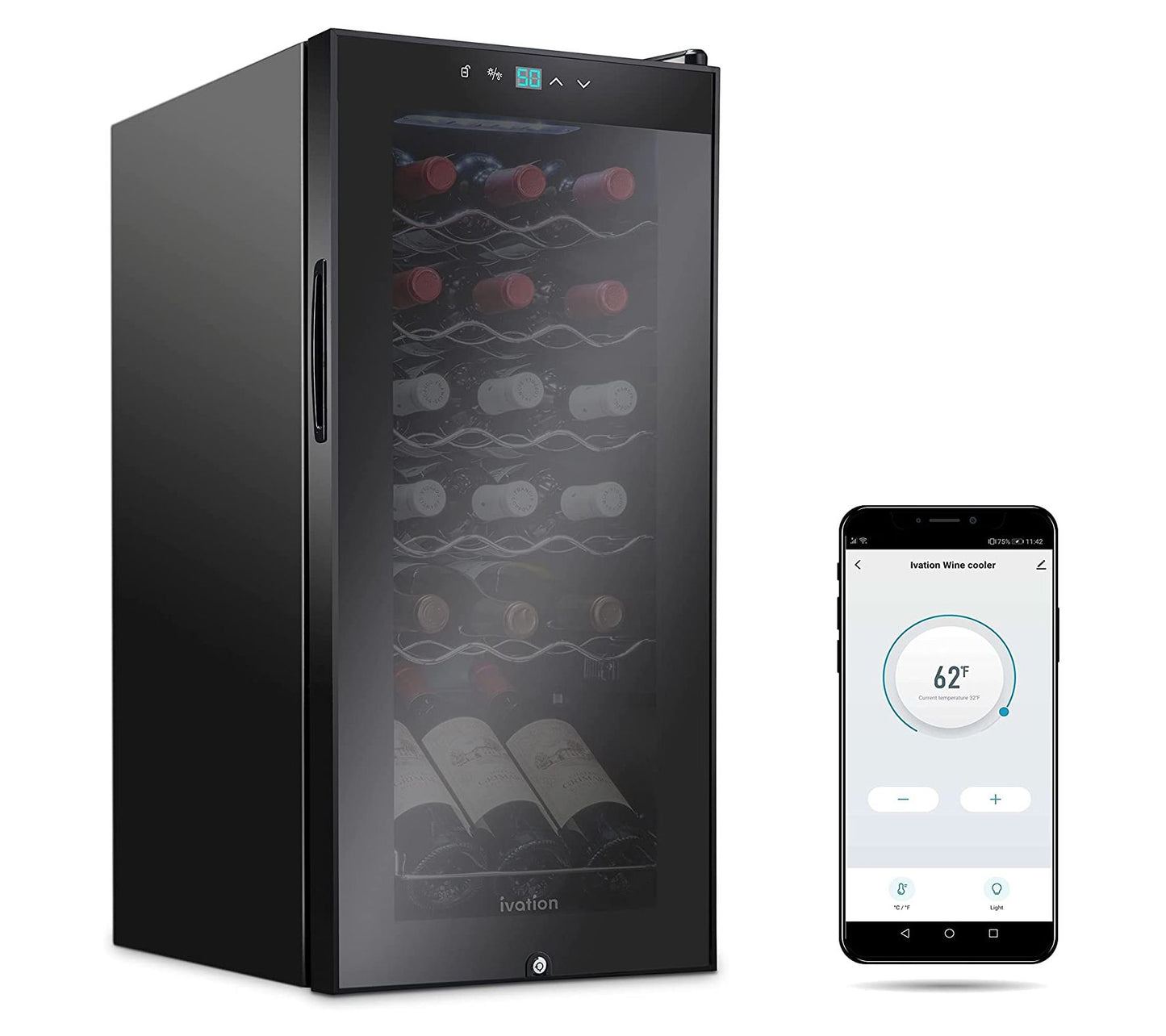 Ivation 18-Bottle Freestanding Wine Cooler w/ Wi-fi Smart App