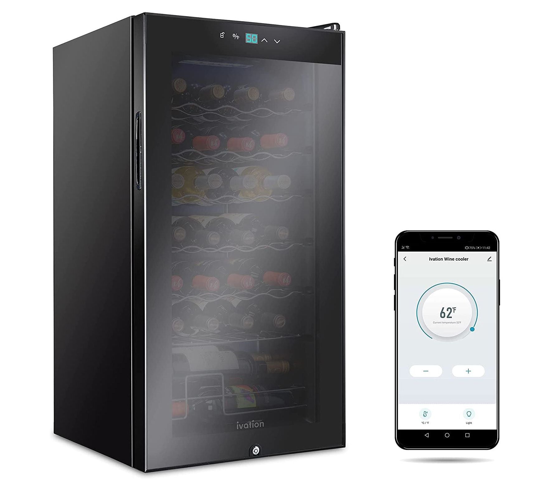 Ivation 28-Bottle Wine Cooler w/Lock & Wi-Fi