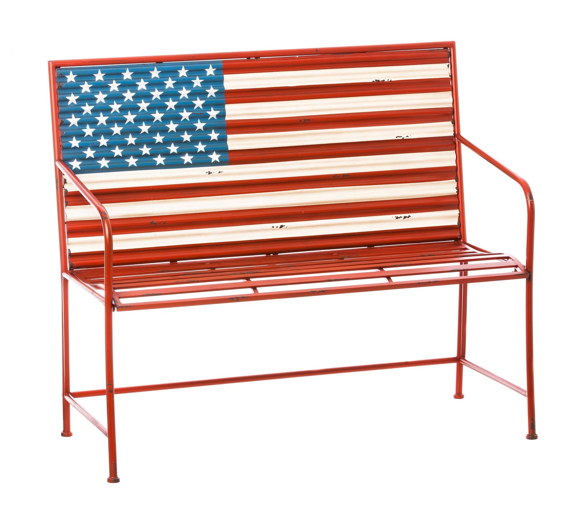 Plow & Hearth American Flag Metal Garden Bench