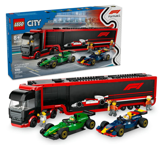 LEGO City F1 Truck with RB20 & AMR24 F1 Cars Toy Racing Set