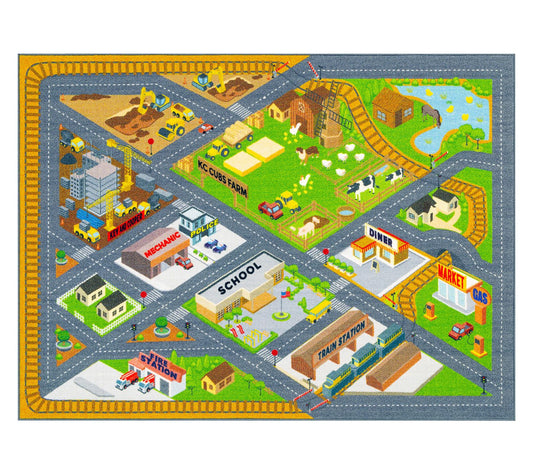 KC Cubs Road Map Rug: Country Farm Construction- 8x10'
