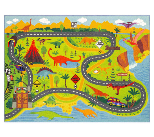 KC Cubs Road Map Rug: Dino World Safari - 8x10'